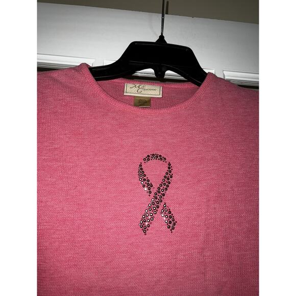 M&C sportswear pink knit breast cancer awareness blouse sequined long sleeve SM - Picture 2 of 3
